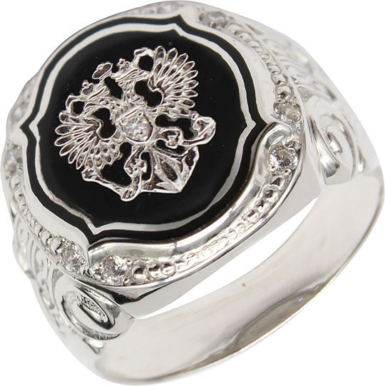 Кольцо печатка из серебра с фианитом р. 19.5 Маршал KM-273/1-fianit