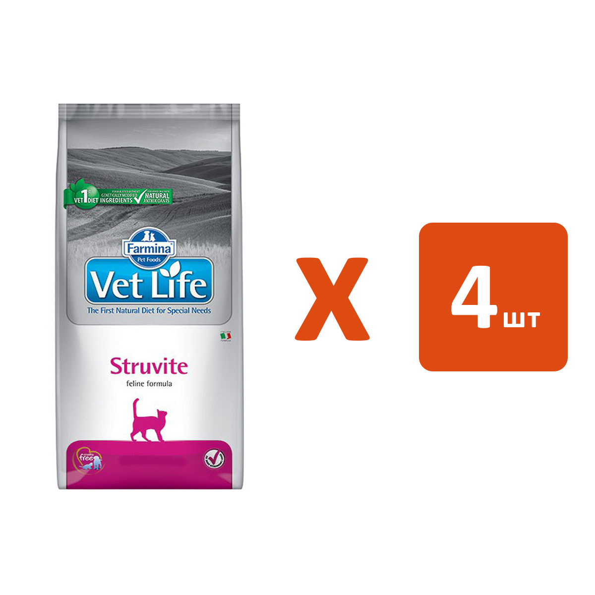 фото Сухой корм для кошек farmina vet life feline struvite, 4 шт по 2 кг