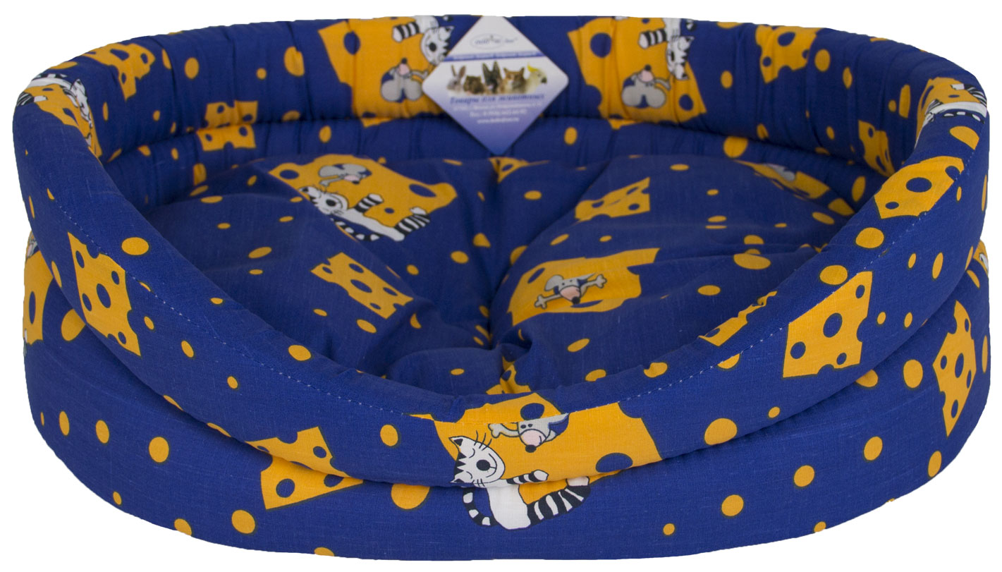 Лежанка Бобровый Дворик Кошки с бортиком №2 синяя 49х38х16 см