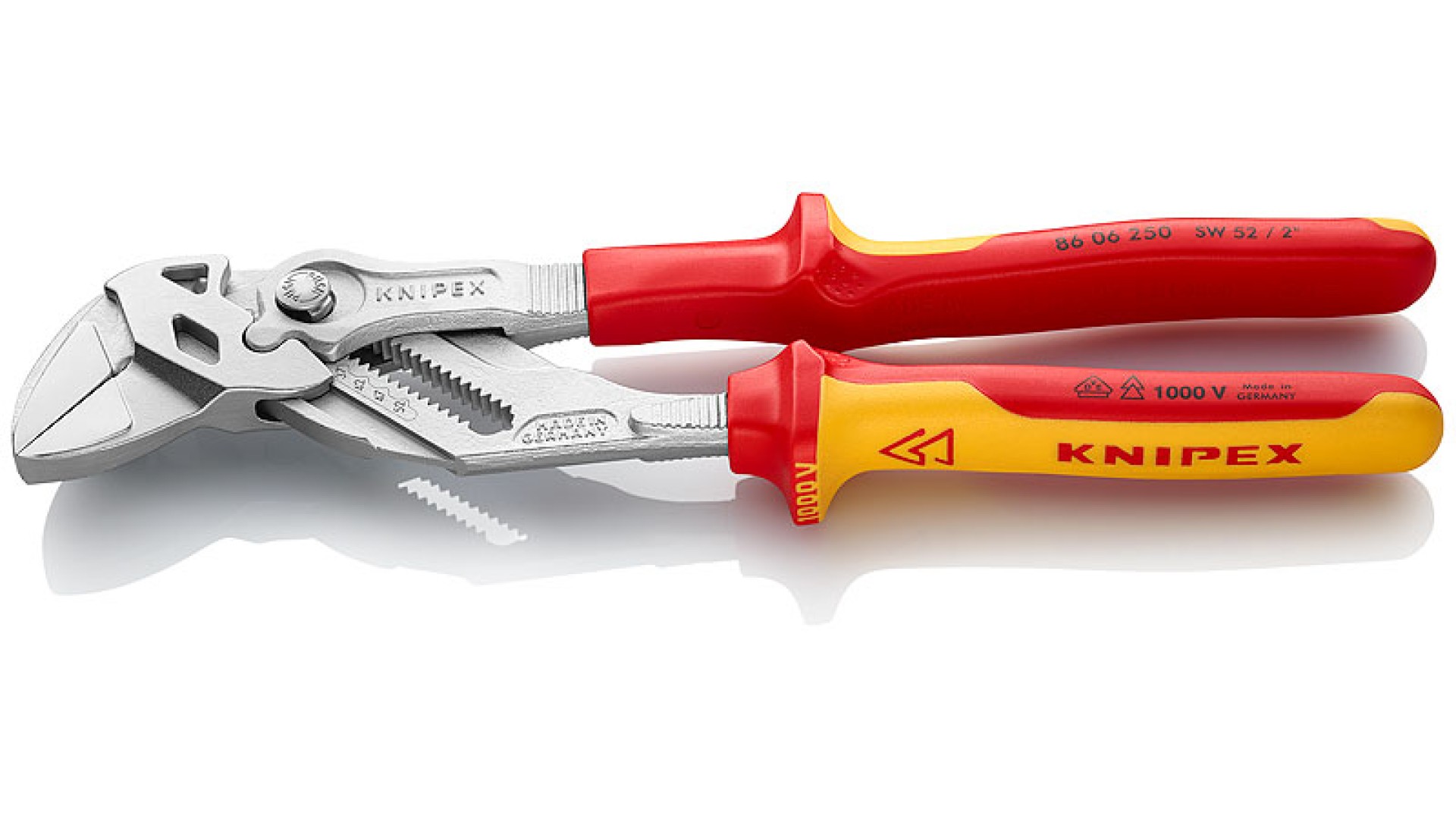 

Строительные клещи Knipex KN-8606250SB переставные-гаечный ключ VDE, зев 52 мм, длина 250, KN-8606250SB