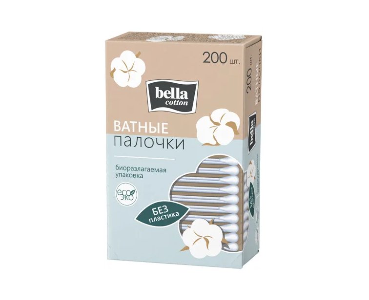 

Ватные палочки Bella с бумажными стиками 200 шт, Белый