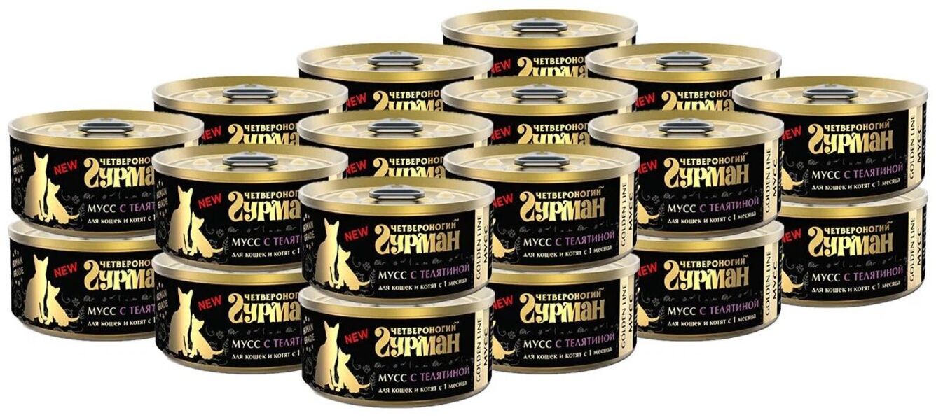 

Влажный корм для кошек и котят Четвероногий Гурман Golden Мусс с телятиной, 24шт по 100г