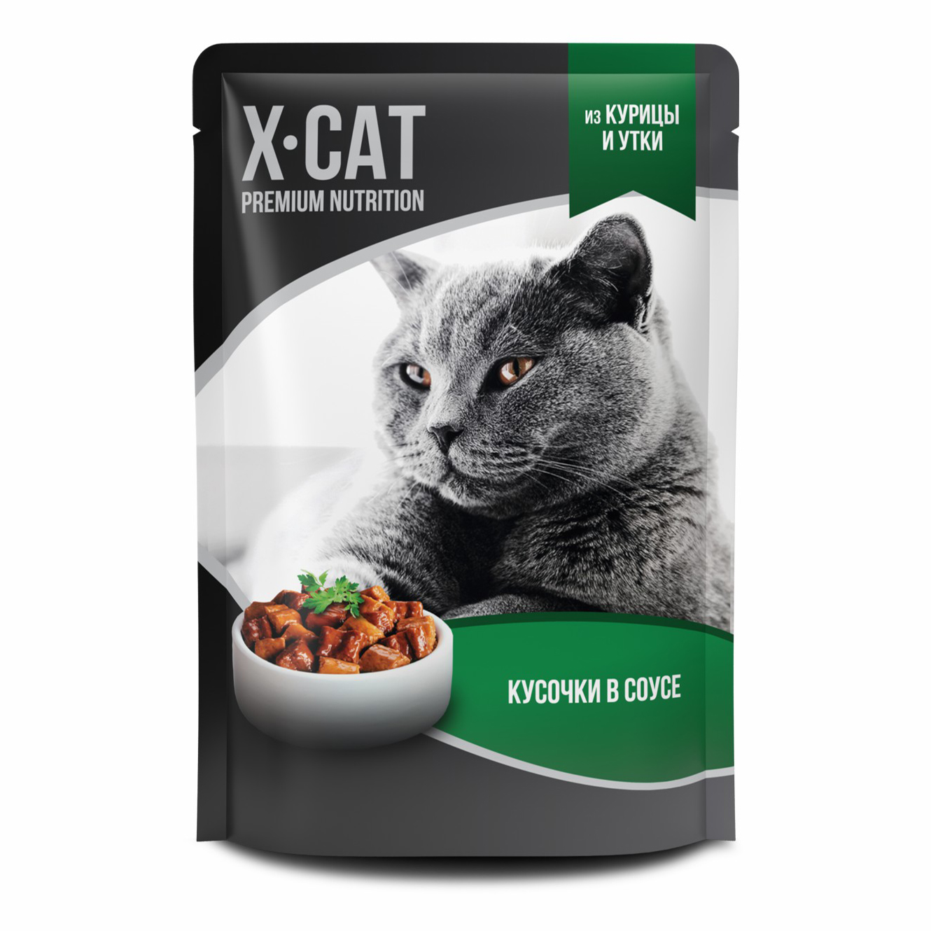 Влажный корм для кошек X-Cat Premium Nutrition, курица и утка в соусе, 85г