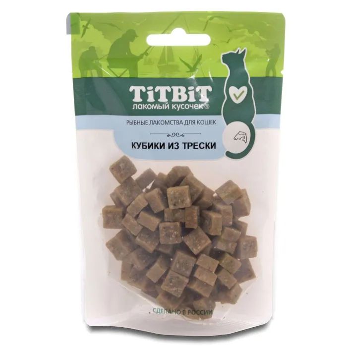 

Лакомство для кошек TiTBiT Рыбные лакомства, кубики из трески, 5 шт по 60г