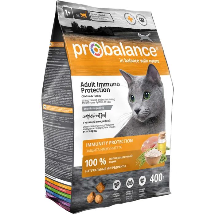 Сухой корм для кошек ProBalance Adult Immuno Protection, курица, индейка, 3 шт по 400г