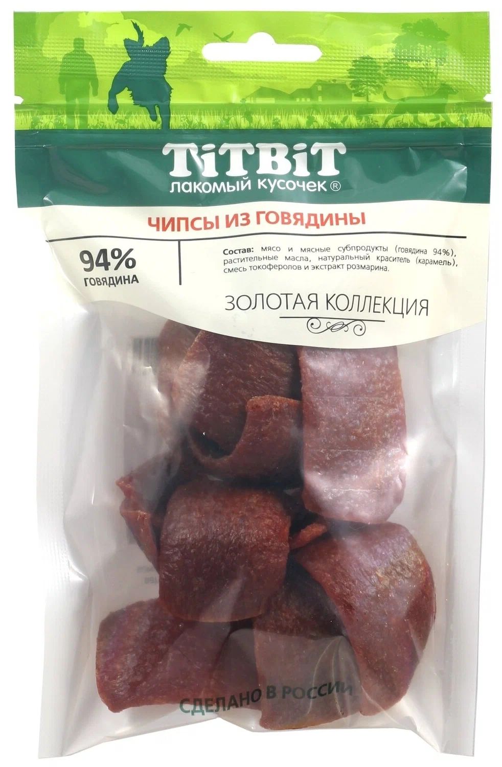 

Лакомство для собак TiTBit Золотая коллекция Чипсы из говядины, 5шт по 60г