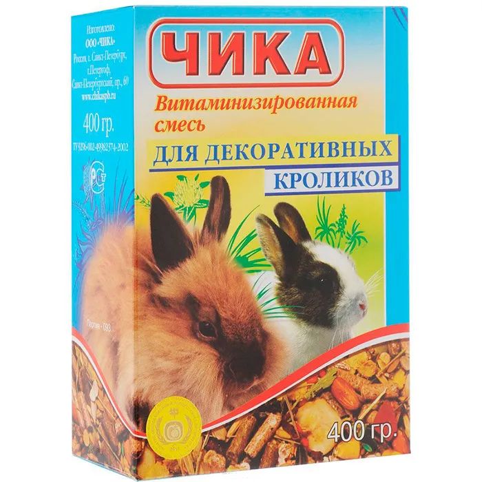 Сухой корм для декоративных кроликов Чика, витаминизированная зерносмесь, 400 г, 3 шт