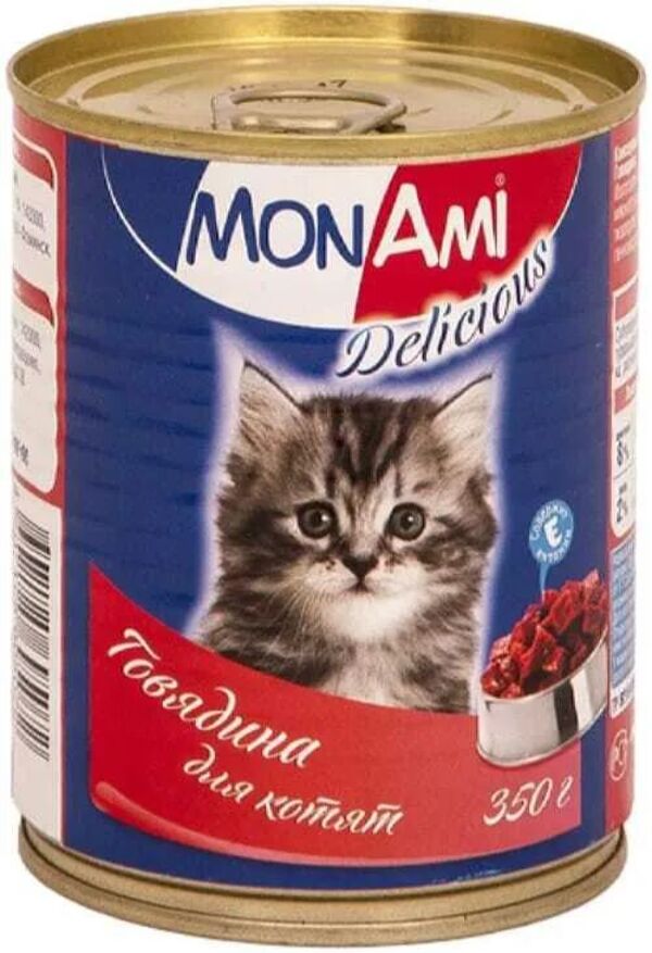 Влажный корм для кошек MonAmi, говядина, 5 шт по 350 г