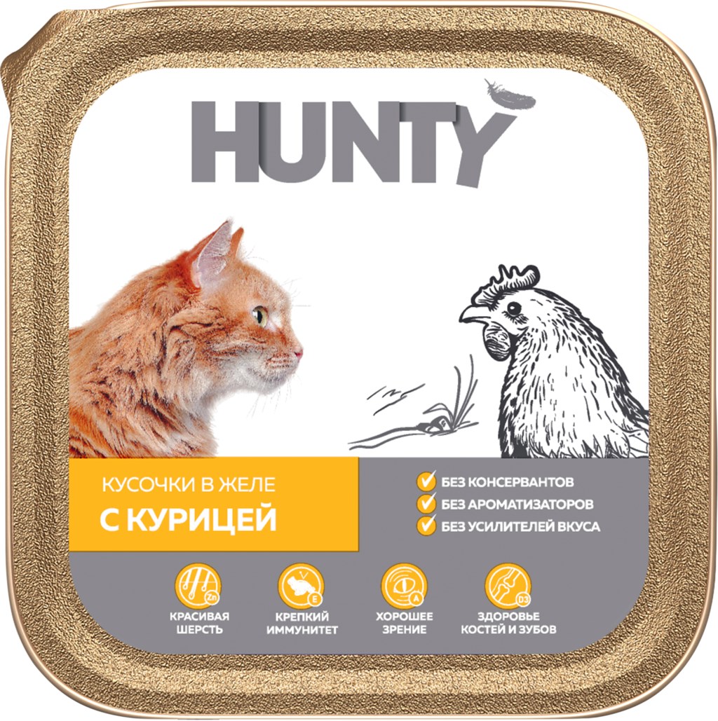 Влажный корм для кошек Hunty, курица, 100г