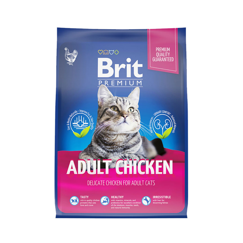 Сухой корм для кошек Brit Premium Cat Adult, курица, 2кг