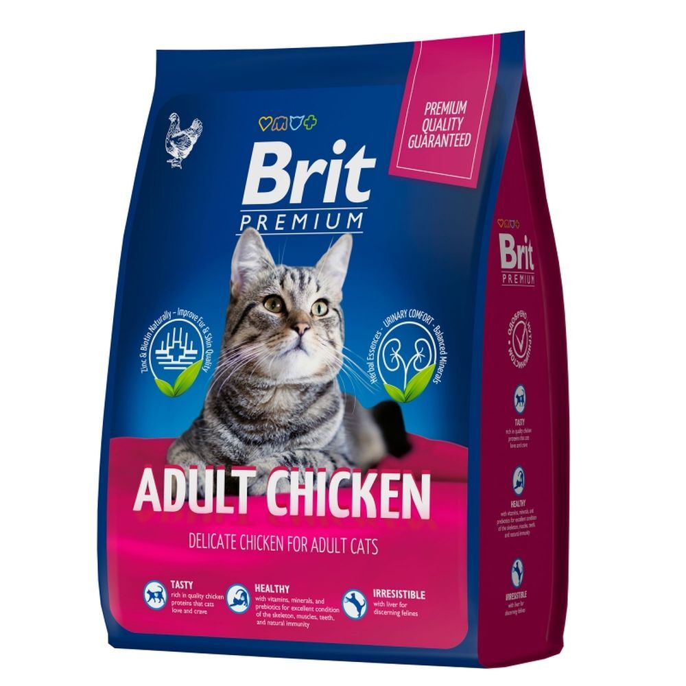 фото Сухой корм для кошек brit premium cat adult, курица, 2кг