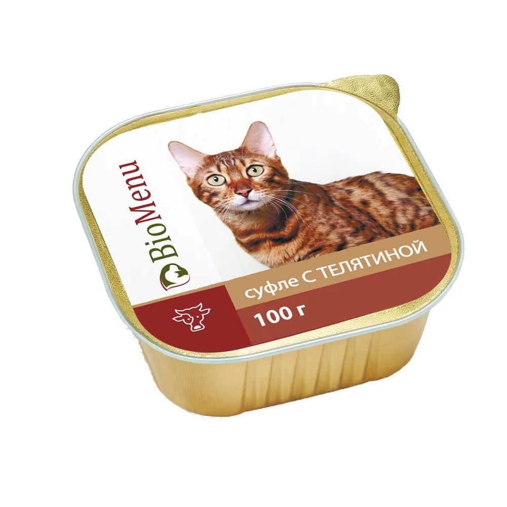 Влажный корм для кошек BioMenu Суфле с телятиной, 5 шт по 100г