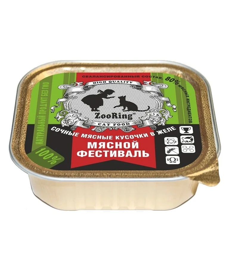 

Консервы для кошек ZooRing Мясной фестиваль в желе, 16шт по 100г