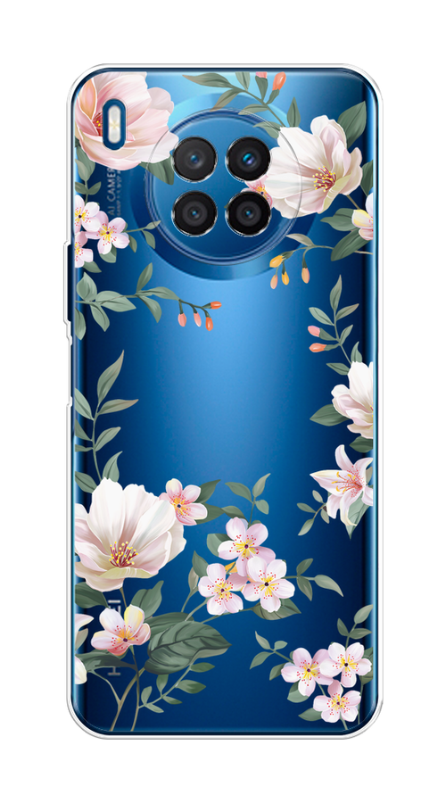 

Чехол на Huawei Nova 8i/Honor 50 lite "Beautiful white flowers", Бежевый;зеленый, 6106450-1