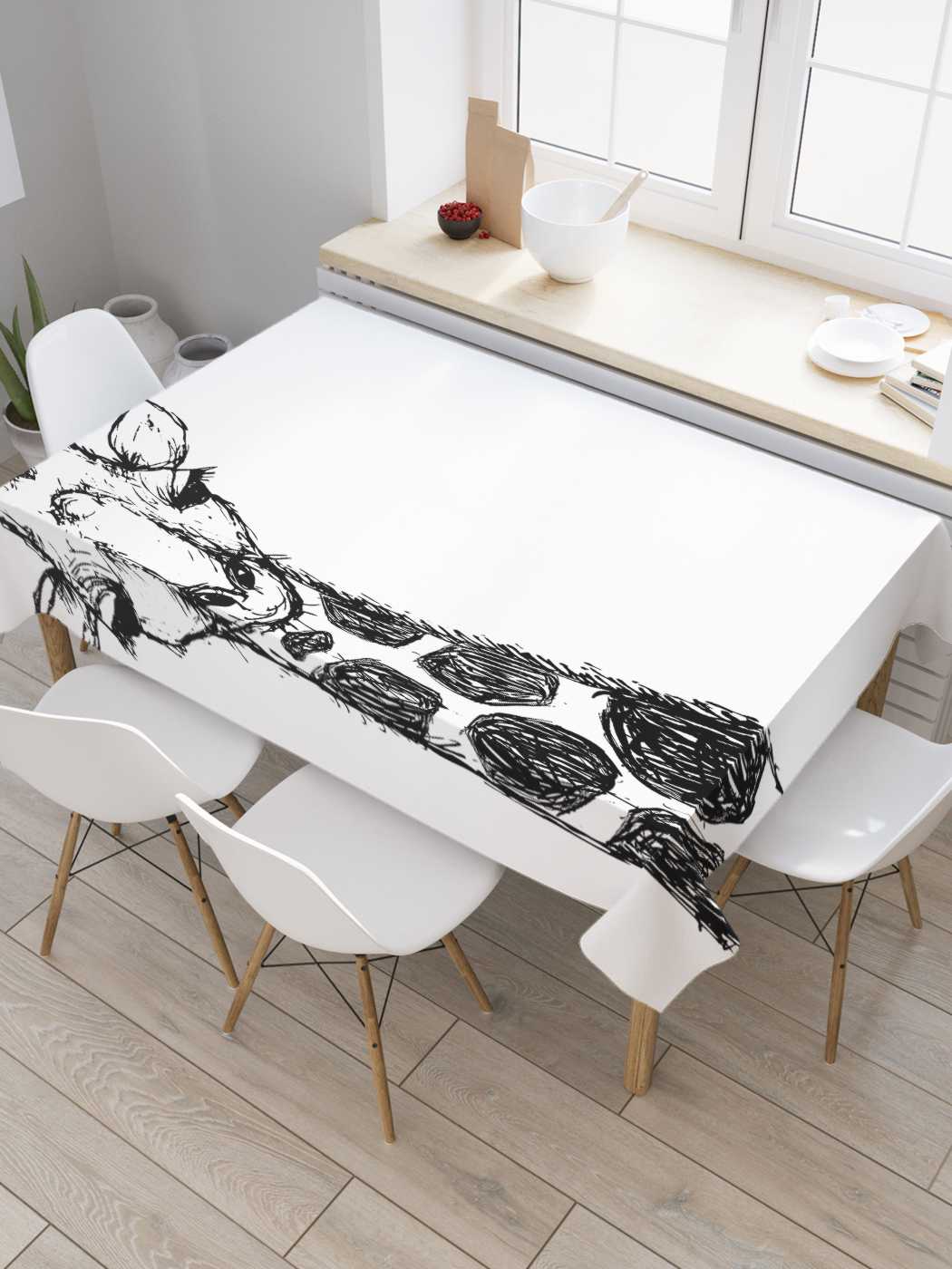 

Скатерть прямоугольная JoyArty "Скромный жираф" из сатена, 180x145 см, Черный, Скромный жираф