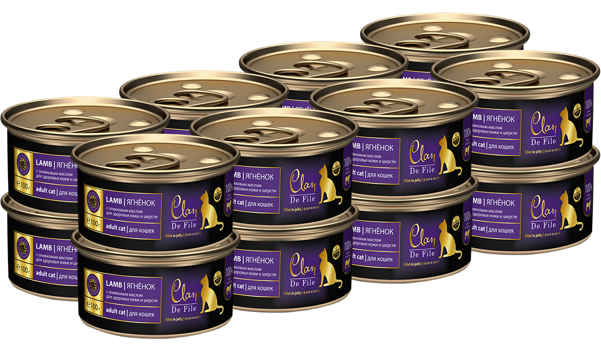 Консервы для кошек Clan De File с ягненком и оливковым маслом, 16 шт по 100 г