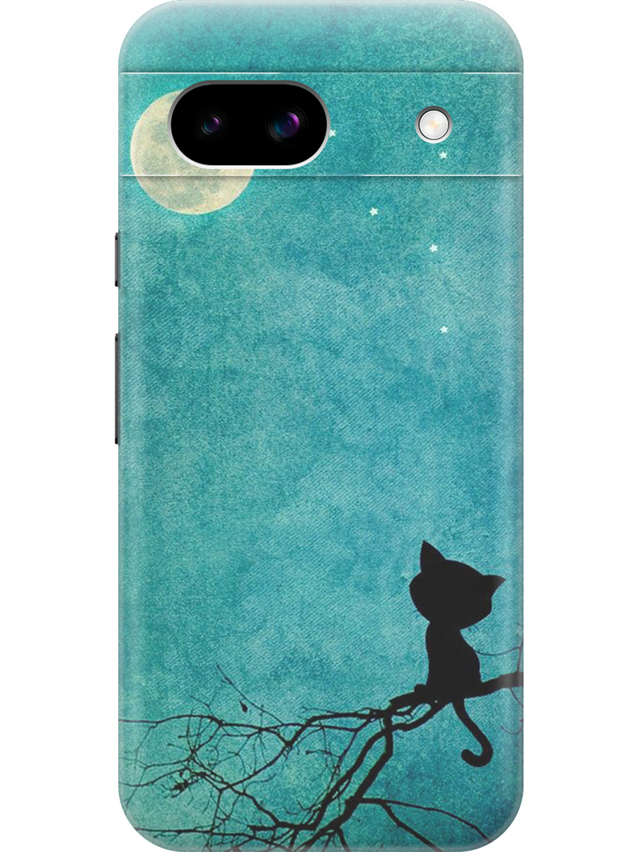 

Силиконовый чехол на Google Pixel 8a с принтом "Котенок и луна", Прозрачный;синий;черный, 784809111