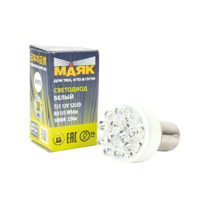 

Лампа светодиодная 12 V S25- 4 SMD белая стоп-сигнал, повторитель 1 конт МАЯК