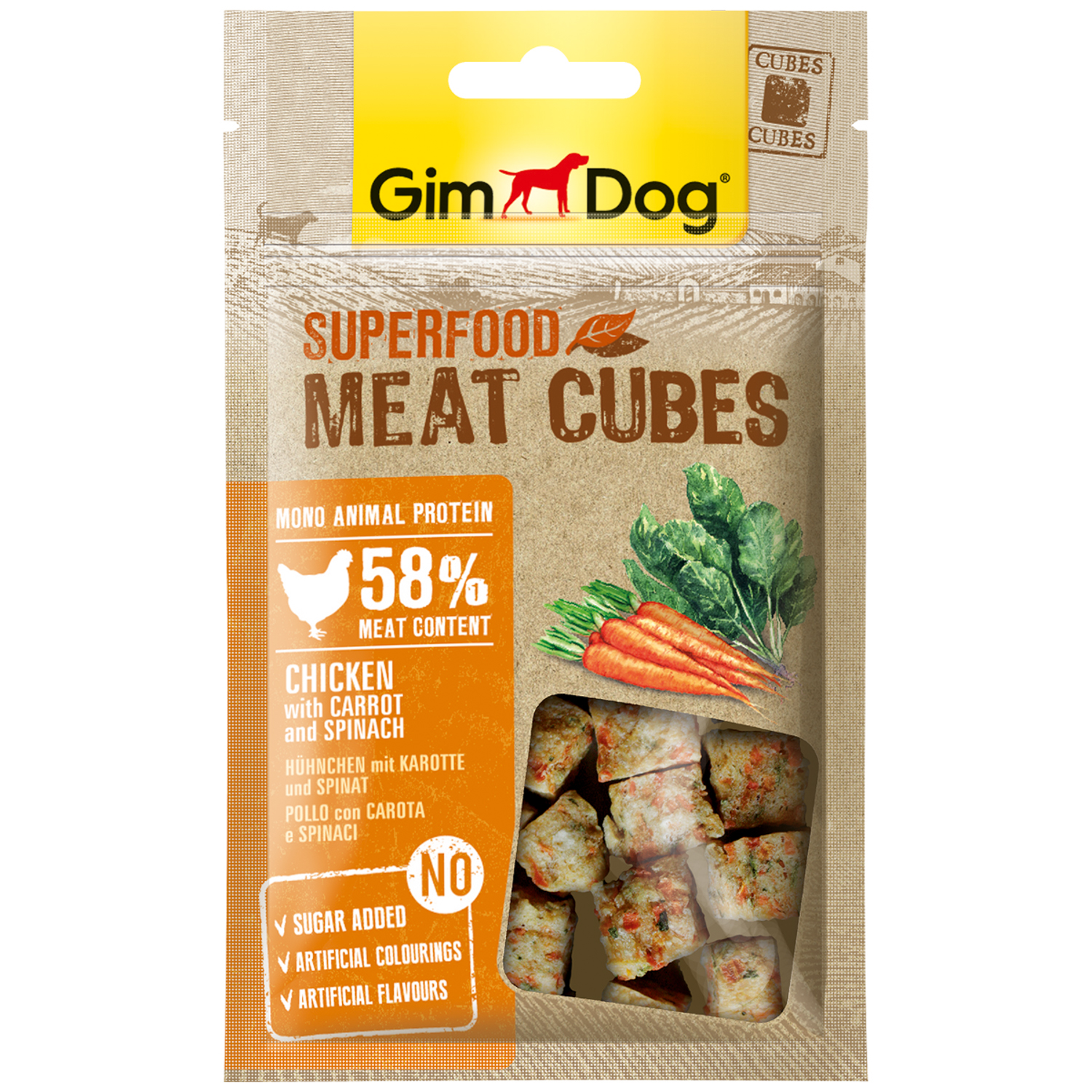 фото Лакомство для собак gimdog мясные кубики суперфуд, кусочки, курица, 40г