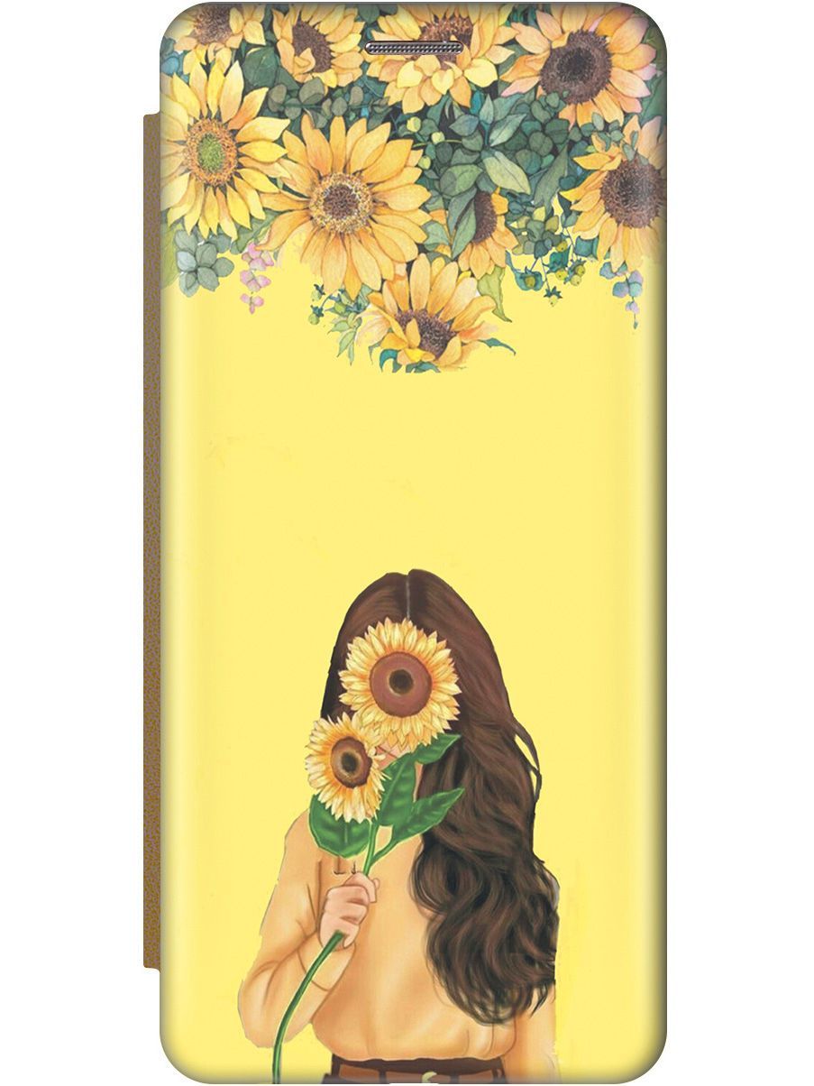 

Чехол на Honor 8S/Huawei Y5 (2019) "Девушка и подсолнухи" золотистый, 9044