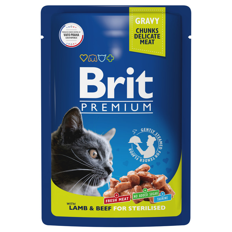 фото Влажный корм для кошек brit premium, ягненок, говядина, 85г