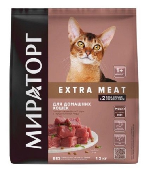 Сухой корм Мираторг Extra Meat для домашних кошек с говядиной 12 кг 1169₽