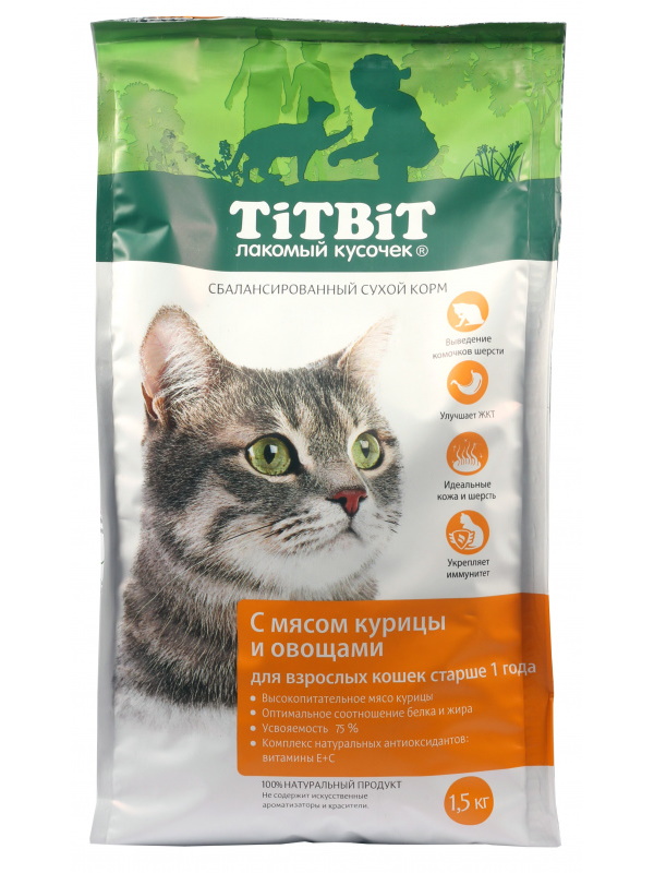 Сухой корм для кошек TiTBiT, курица, 1,5кг