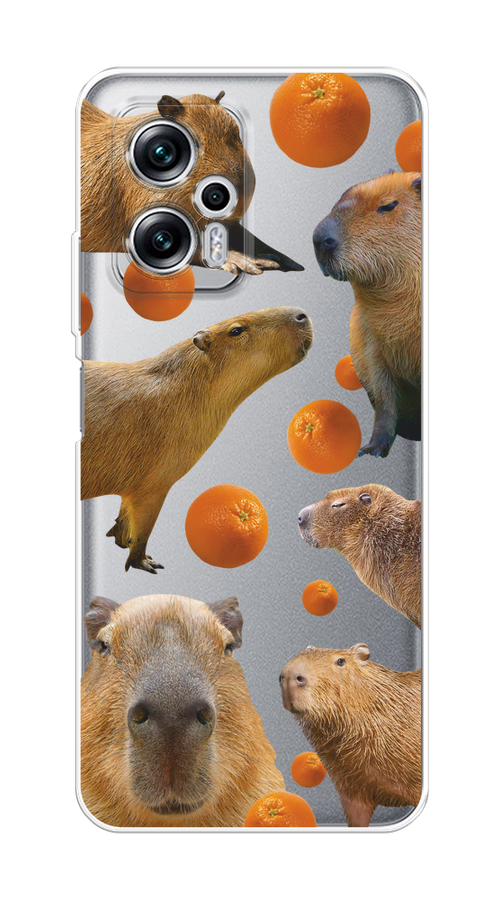 

Чехол на Xiaomi Poco X4 GT/Redmi Note 11T Pro/11T Pro Plus "Капибара и апельсины", Бежевый;оранжевый, 315550-1