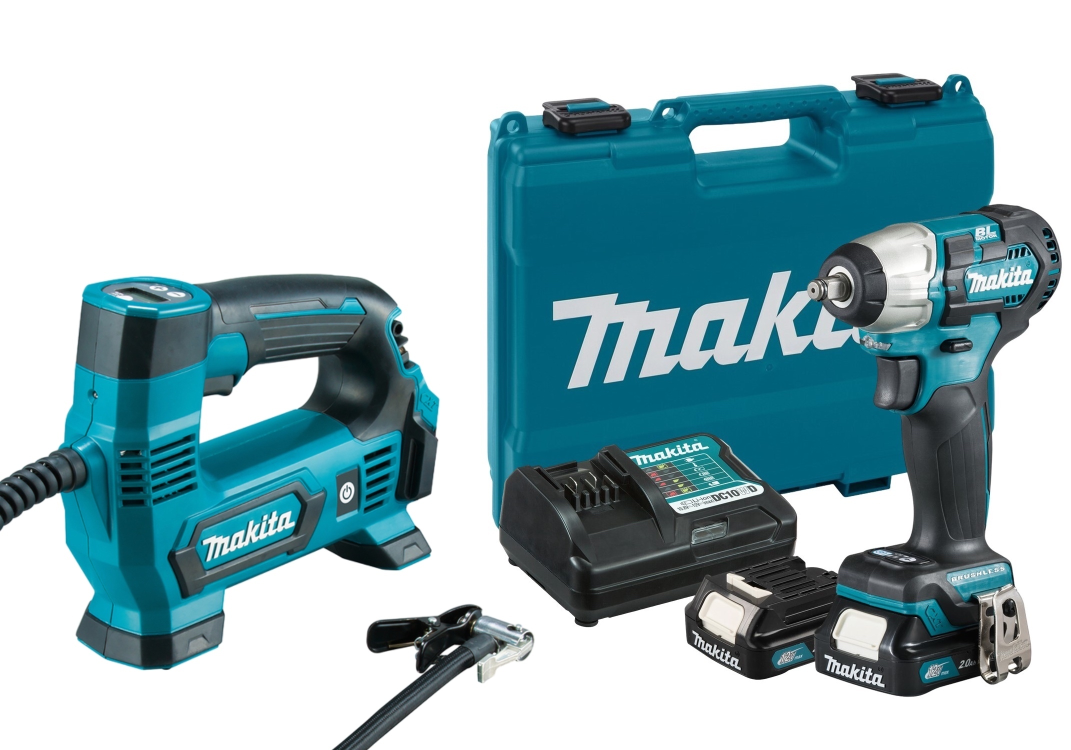 Набор Makita: ак. ударный гайковерт TW160DWAE + ак. компрессор MP100DZ, PT999