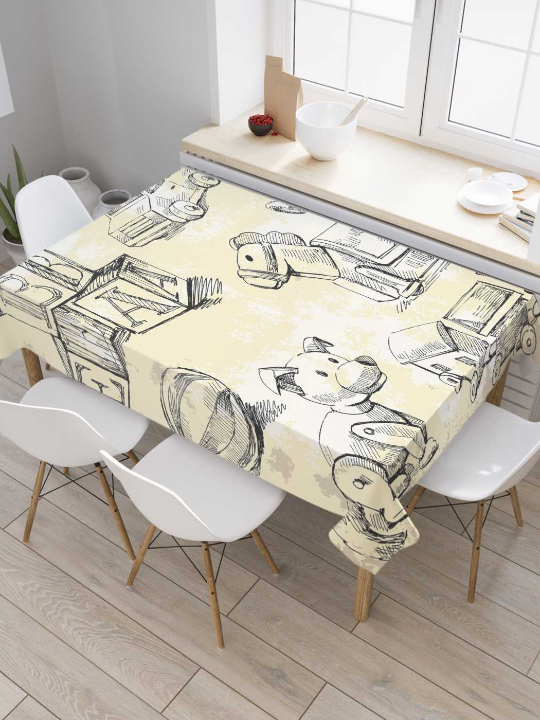 

Скатерть прямоугольная JoyArty "Игрушки из детства" из сатена, 120x145 см, Розовый, Игрушки из детства