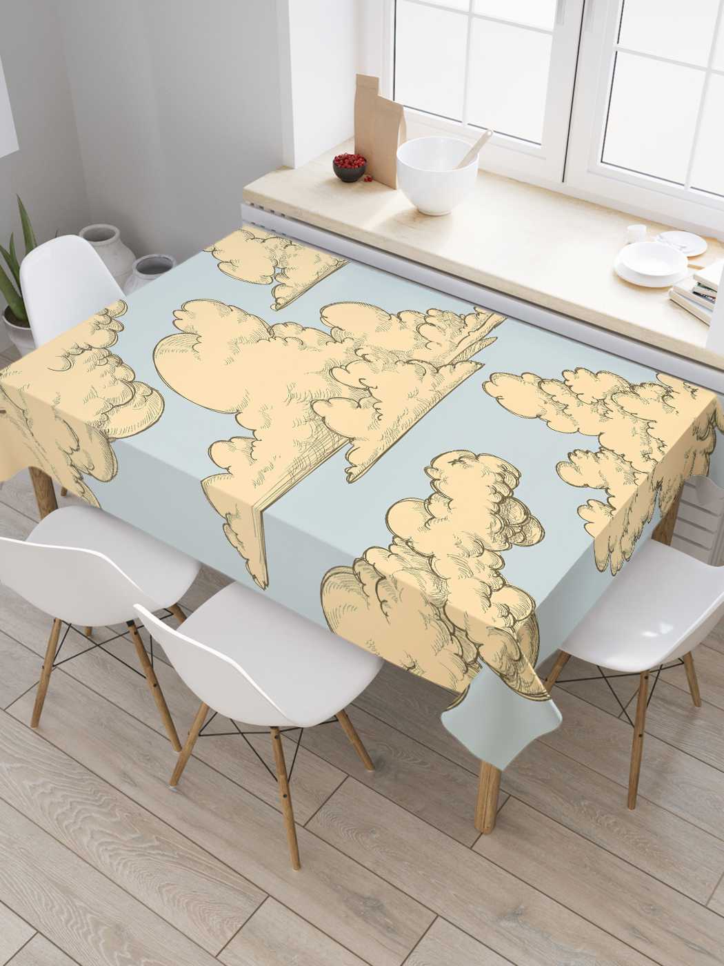 

Скатерть прямоугольная JoyArty "Кудрявые облака" из сатена, 120x145 см, Голубой, Кудрявые облака