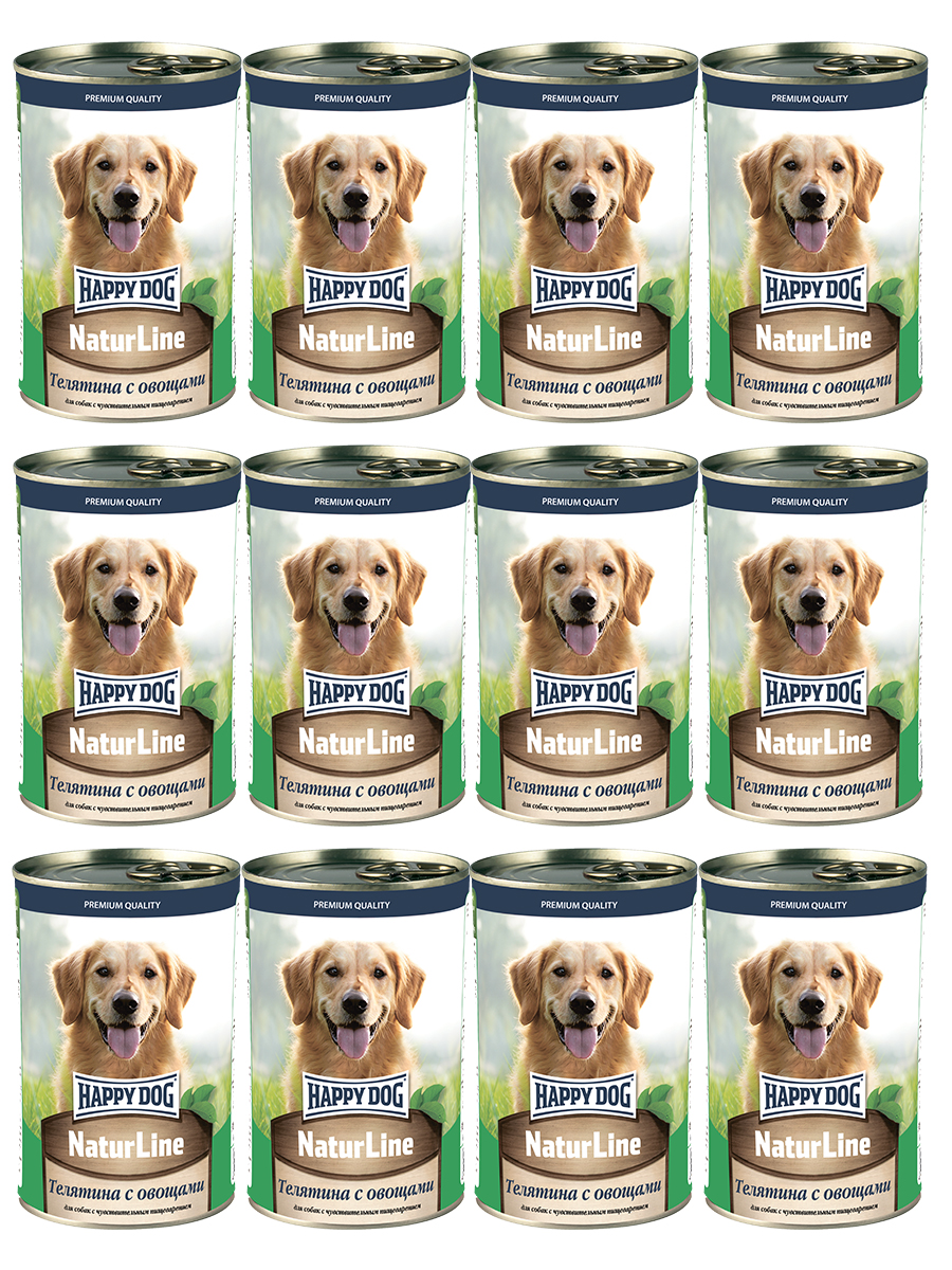 

Консервы для собак HappyDog с чувствительным пищеварением, телятина и овощи, 12шт по 410г