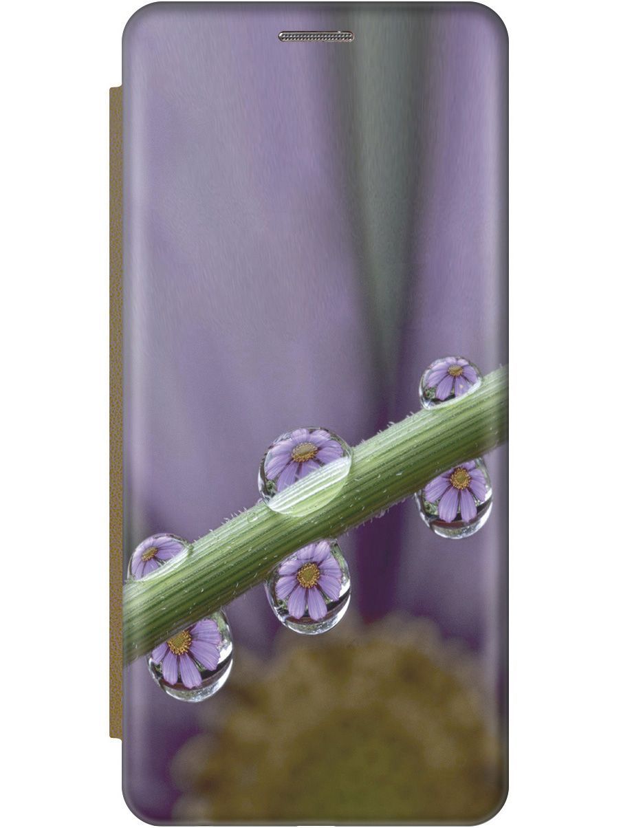 

Чехол на Honor 8A/8A Pro/Huawei Y6 (2019) "Сиреневые цветы в каплях" золотистый, Зеленый;фиолетовый, 9028