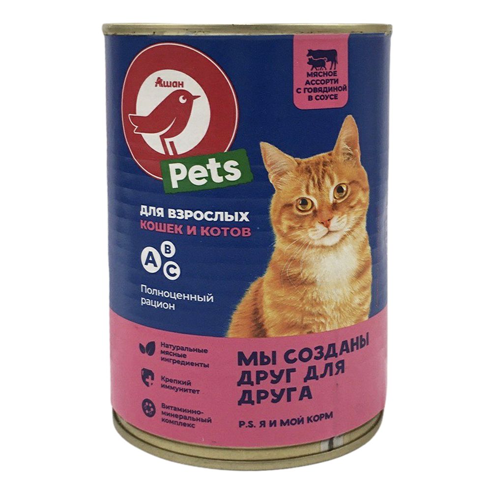 Консервы для кошек АШАН Красная птица pets, мясо, 420г