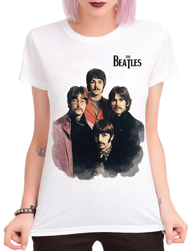 Женская футболка от Dream Shirts с изображением The Beatles, артикул 5000718-1, размер XS, цвет белый.