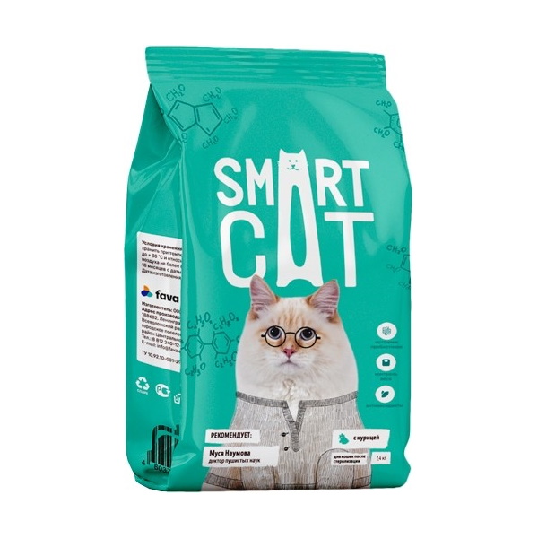 фото Сухой корм для кошек smart catк, курица, 1.4кг