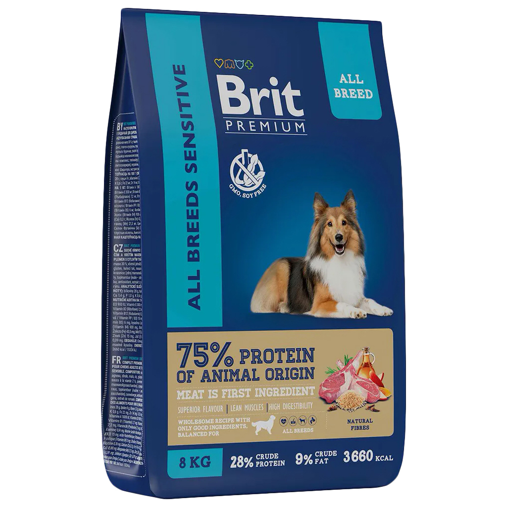 Сухой корм Brit Premium Dog Sensitive с ягненком и индейкой для взрослых собак, 8 кг