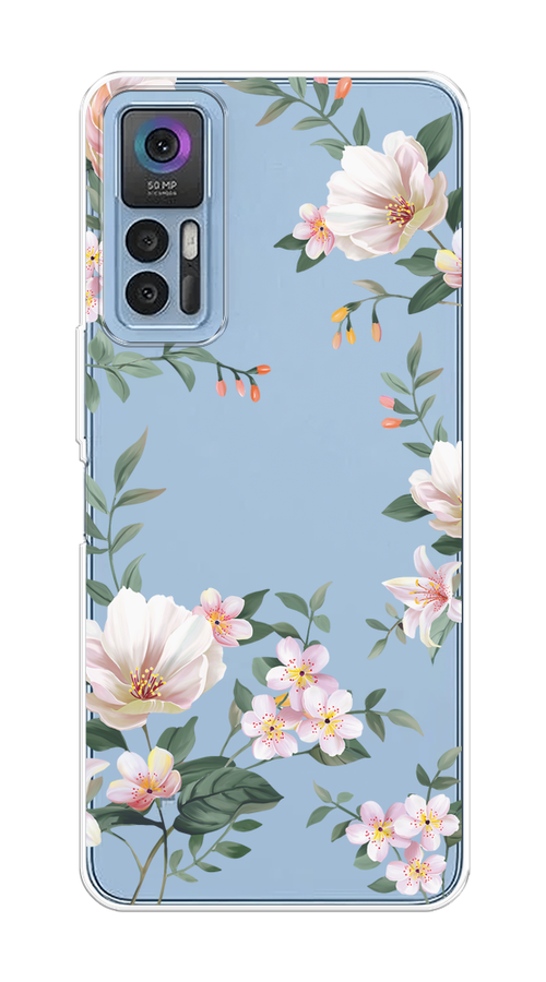 

Чехол на TCL 30/30 Plus "Beautiful white flowers", Бежевый;зеленый, 290950-1