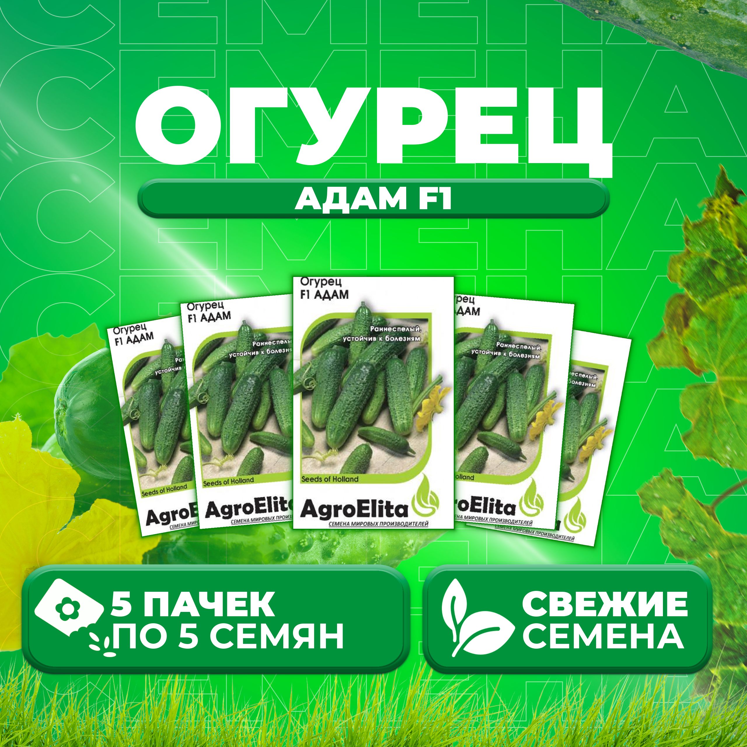 

Семена огурец Адам F1 AgroElita 107000633-5 5 уп., 107000633