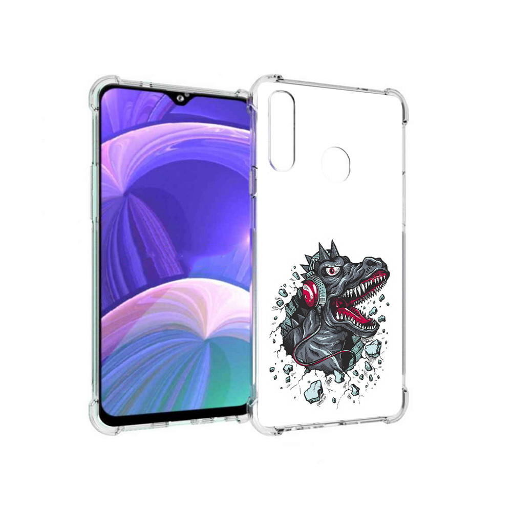 

Чехол MyPads Tocco для Samsung Galaxy A20s Нарисованный динозавр в наушниках, Прозрачный, Tocco