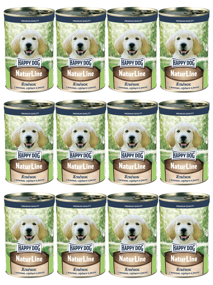 Консервы для собак Happy Dog ягненок с печенью, сердцем и рисом, 12шт по 410г