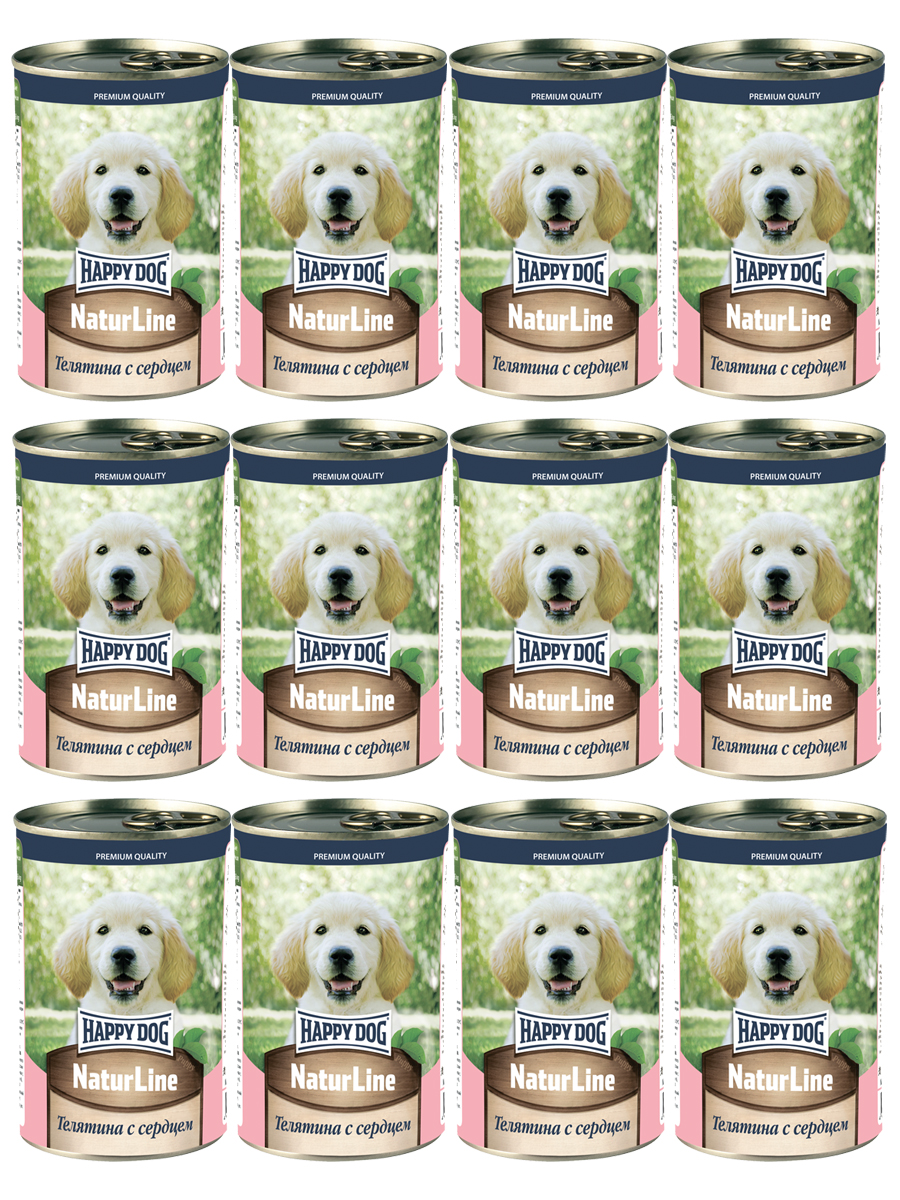 

Консервы для щенков Happy Dog телятина с сердцем, 12шт по 410г