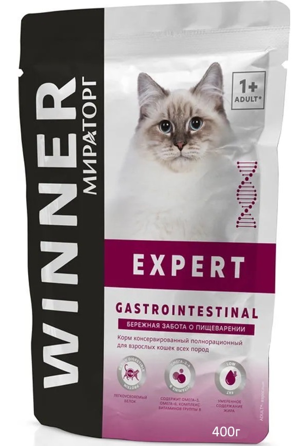 фото Сухой корм для кошек winner expert gastrointestinal, курица, 0.4кг