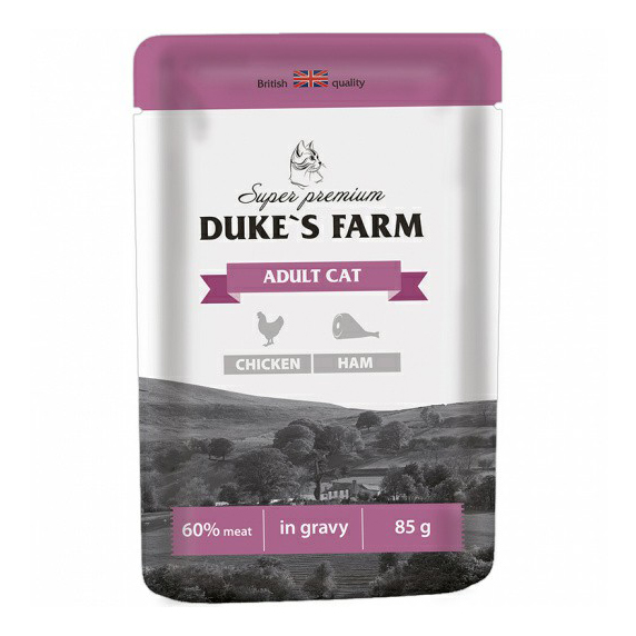 Влажный корм для кошек Duke's Farm Adult ветчина, курица, 85г