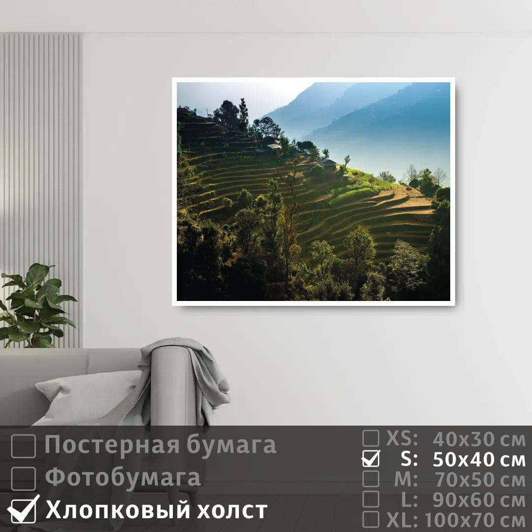

Постер на холсте ПолиЦентр Хижины на горах в непал 50х40 см, ХижиныНаГорахВНепал