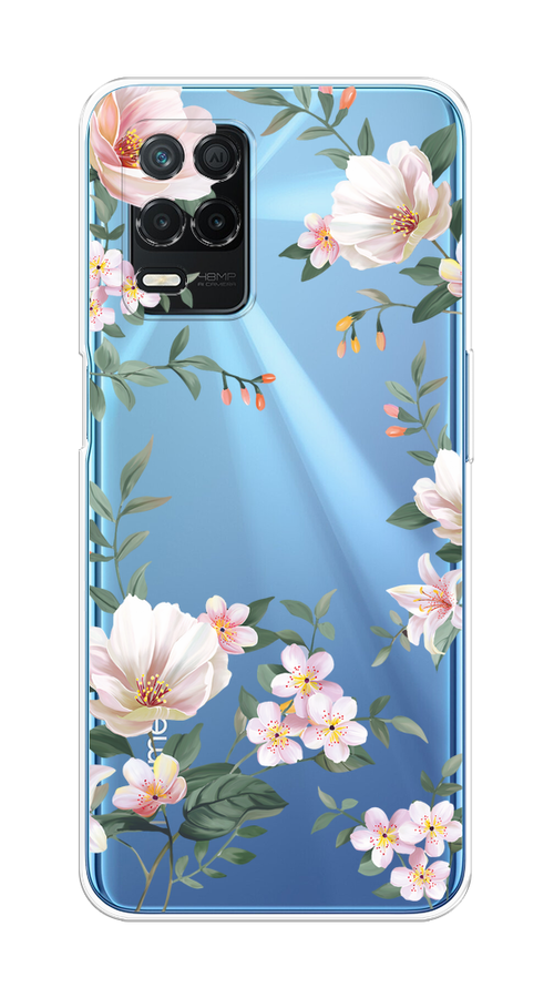 

Чехол на Realme 8 5G/Narzo 30 5G "Beautiful white flowers", Бежевый;зеленый, 257150-1