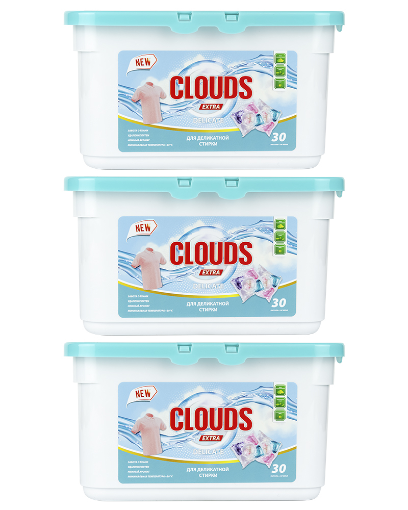 Капсулы Clouds Delicate для деликатной стирки Нежный шёлк 8,5 г х 30 255 г 3 уп