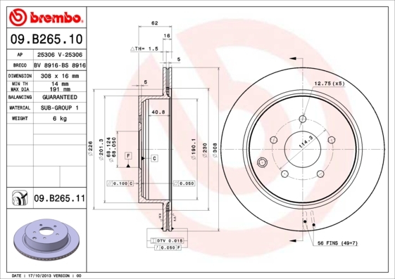 

Тормозной диск brembo задний для Nissan Murano 3.5 2005- 09b26511