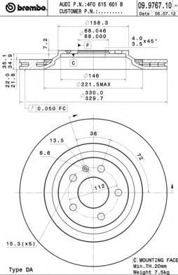 

Диск Торм.Зад. Аudi А6 06-11 BREMBO 09976711