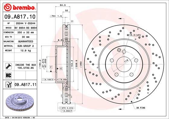 

Диск Тормозной Передний 350Mm Вентилируемый Окрашенный Перфорированный BREMBO 09a81711